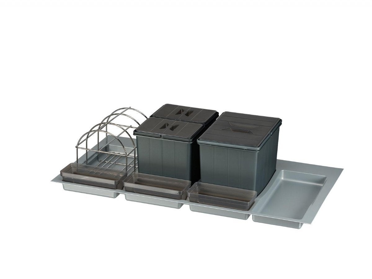 BigDrawer Çekmece İçi 2x Büyük Çöp Kovası, 3x Küçük Kap, 1x Taşıyıcı Tel, 1x Çok Amaçlı Taşıyıcı ve Taşıyıcı Ünitesi