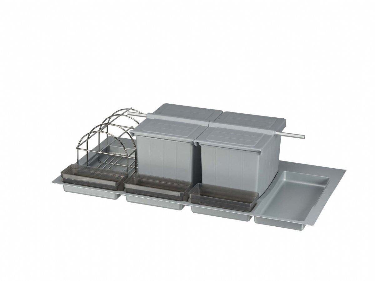 BigDrawer Çekmece İçi 2x Büyük Çöp Kovası, 3x Küçük Kap, 1x Taşıyıcı Tel, 1x Çok Amaçlı Taşıyıcı ve Taşıyıcı Ünitesi