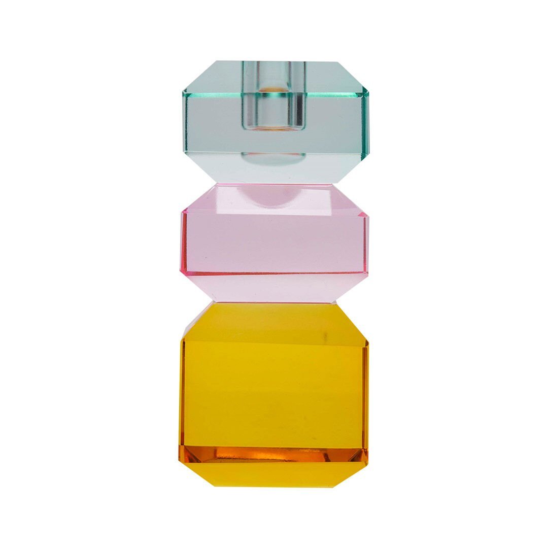 Kristal Mum Tutucu, L. Nane/L. Pembe/Sarı, 6X6X13 cm - Furnicept
