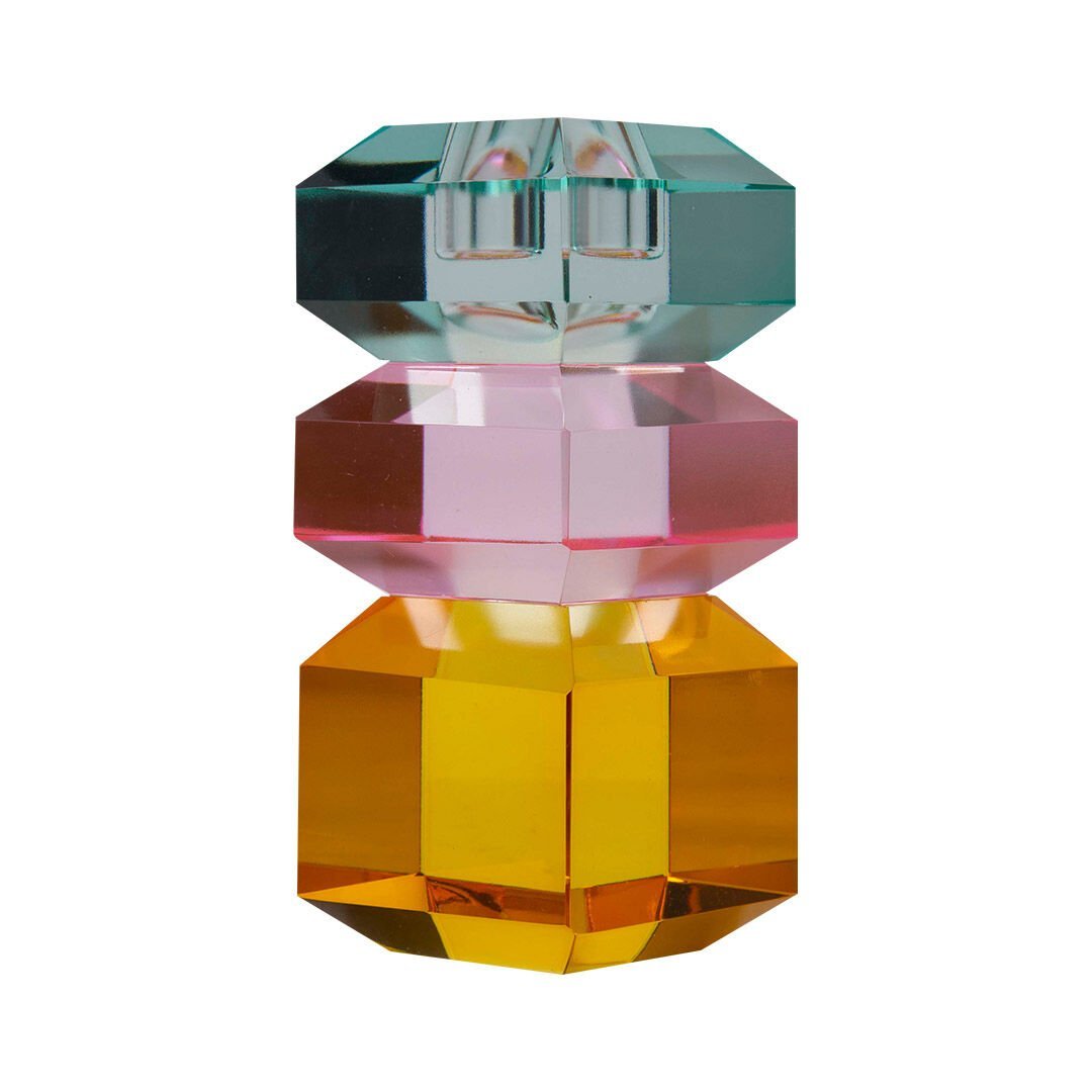 Kristal Mum Tutucu, L. Nane/L. Pembe/Sarı, 6X6X13 cm - Furnicept