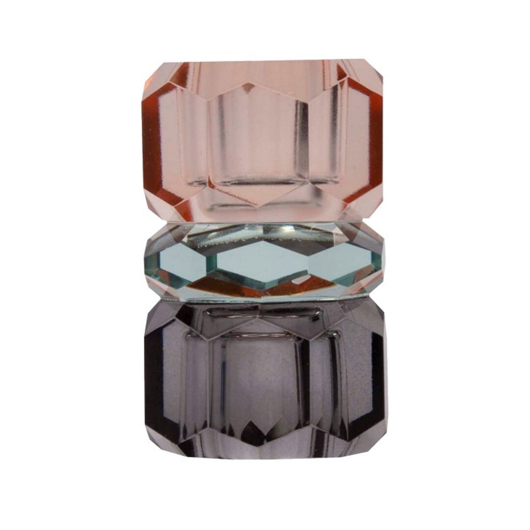 Kristal Mum Tutucu, Şeftali/Yeşil/Duman, 4,5X4,5X7,5 cm