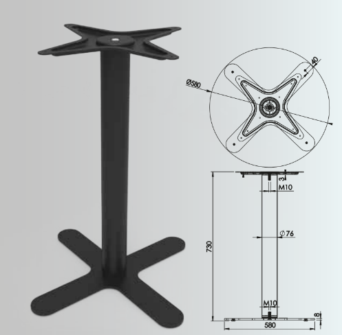 730x76mm Dört Ayaklı Masa Ayağı 2'li Takım