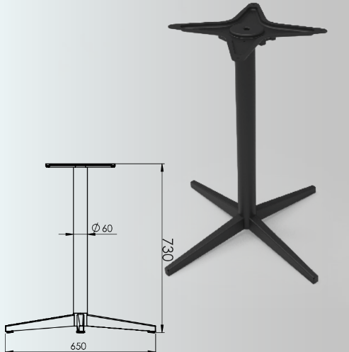 730x60mm Dört İnce Ayaklı Masa Ayağı 2'li Takım