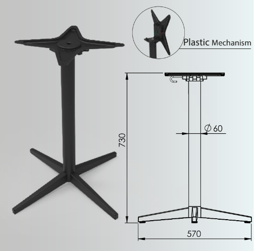 730x60mm Dört Ayaklı Katlanır Masa Ayağı 2'li Takım