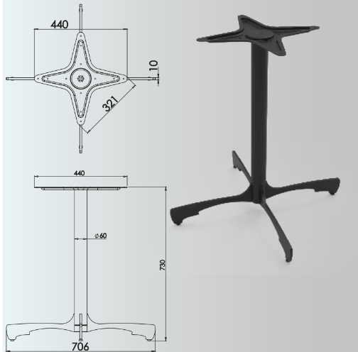 730x60mm Dört Dekoratif Ayaklı Masa Ayağı 2'li Takım - Furnicept