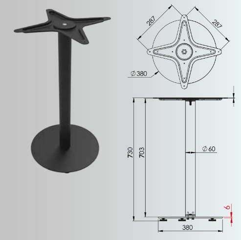 730x60mm Yuvarlak 38mm Taban Masa Ayağı 2'li Takım - Furnicept