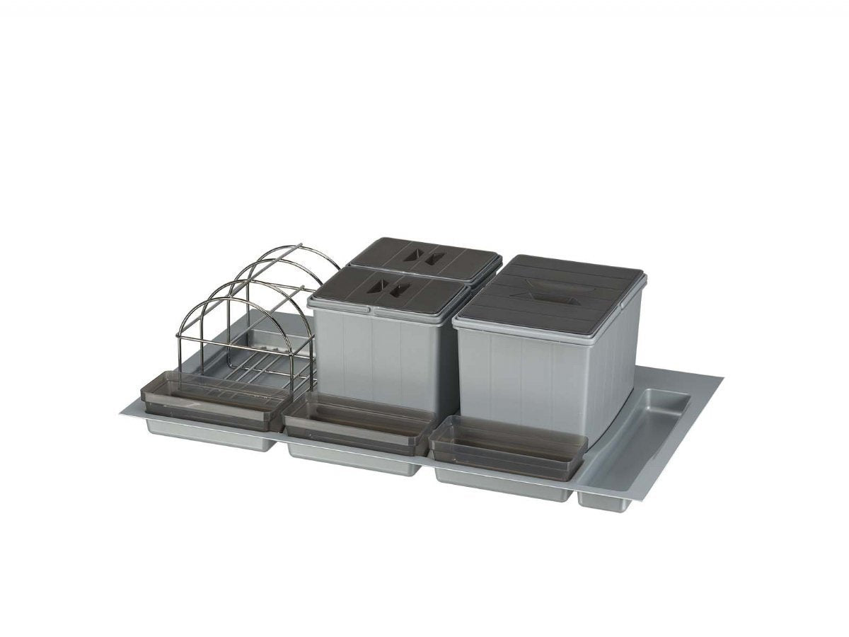 BigDrawer Çekmece İçi 1x Büyük ve 2x Küçük Çöp Kovası, 1x Taşıyıcı Tel, 3x Küçük Kap, 1x Çok Amaçlı Taşıyıcılı