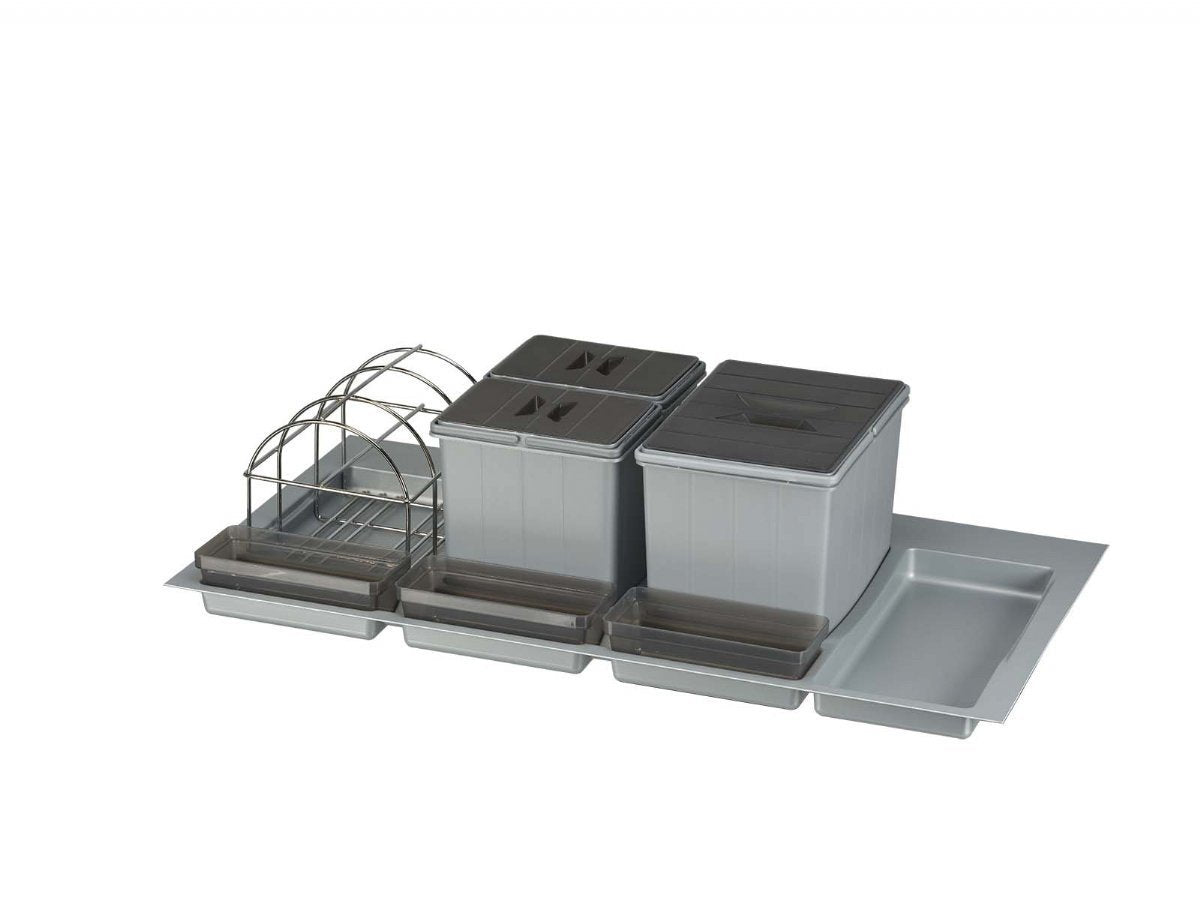 BigDrawer Çekmece İçi 1x Büyük ve 2x Küçük Çöp Kovası, 3x Küçük Kap, 1x Taşıyıcı Tel, 1x Çok Amaçlı Taşıyıcı ve Taşıyıcı Ünitesi