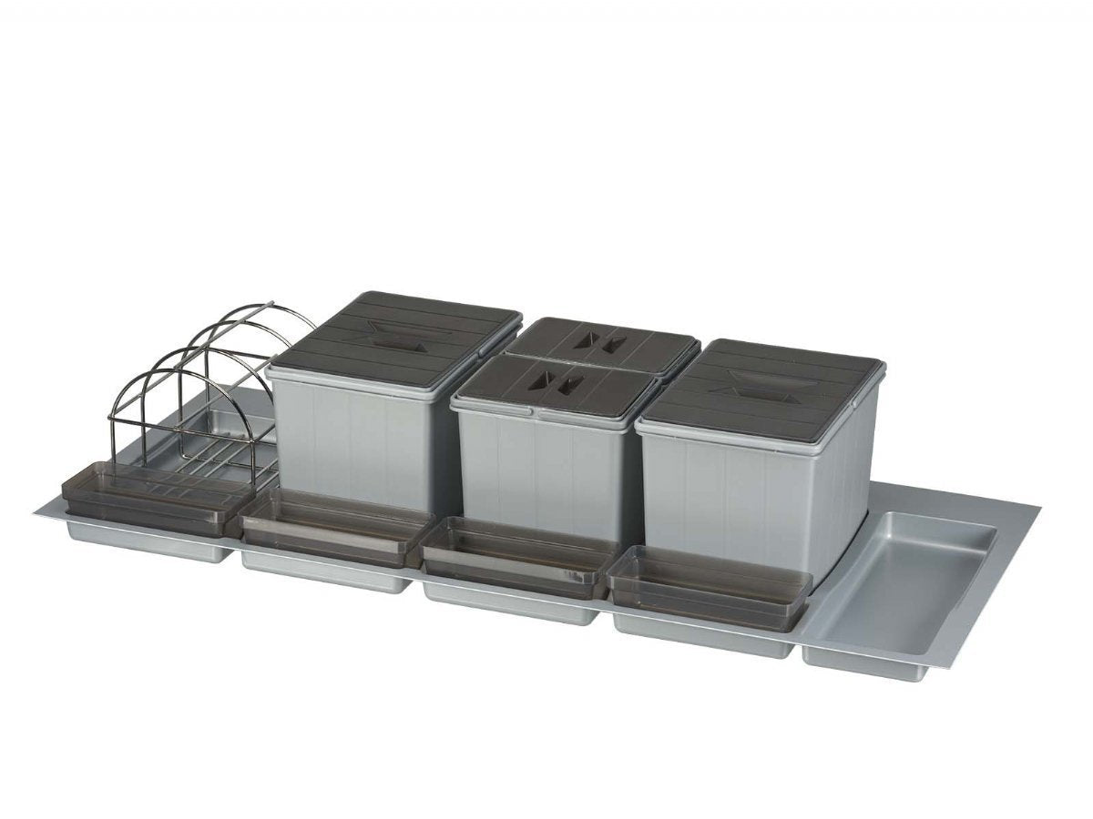 BigDrawer Çekmece İçi 2x Büyük ve 2x Küçük Çöp Kovası, 4x Küçük Kap, 1x Taşıyıcı Tel, 1x Çok Amaçlı Taşıyıcı ve Taşıyıcı Ünitesi