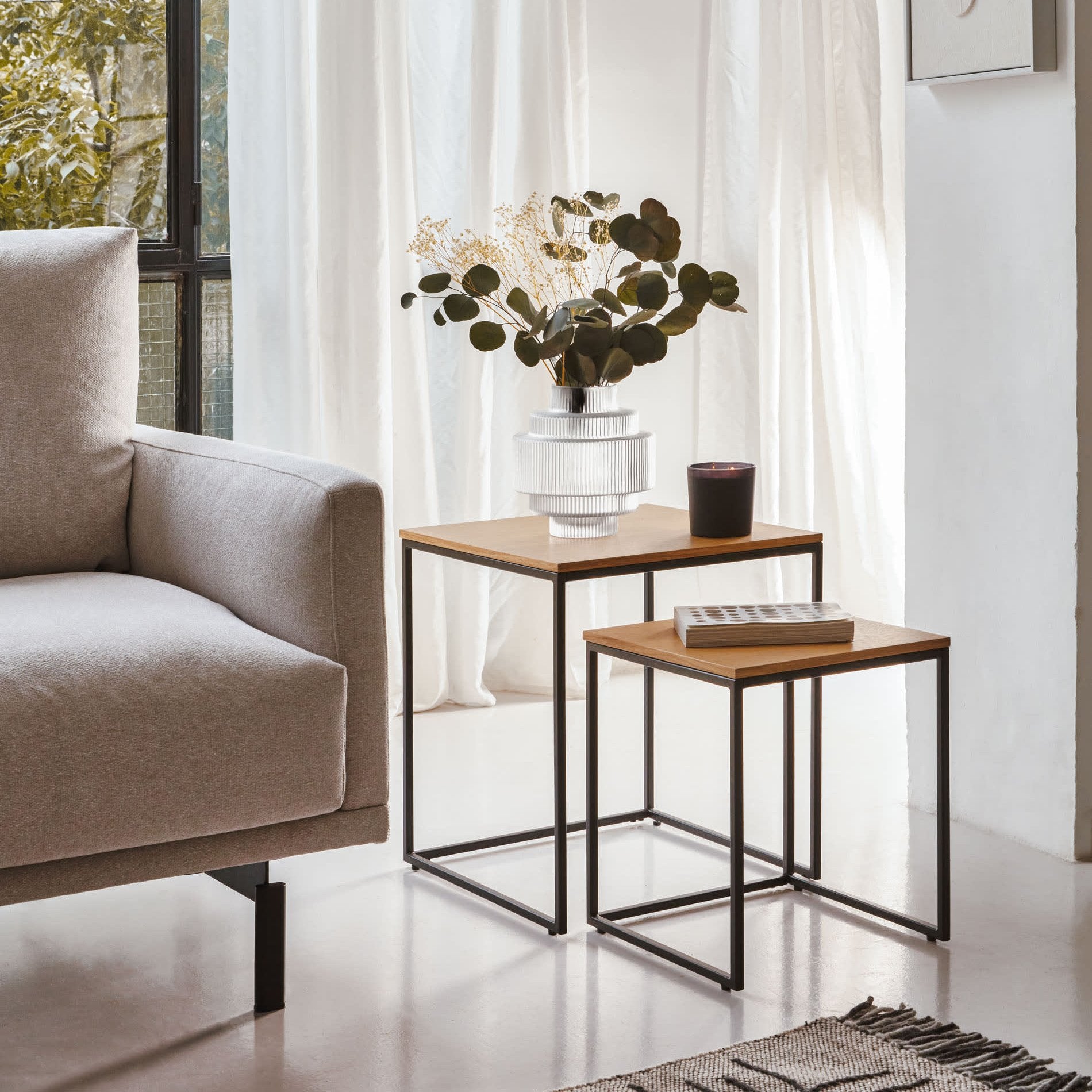 Zinder Metal Leg Wooden 2-Piece Side Table