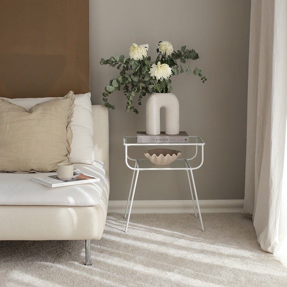 Doubleon Wooden White Side Table