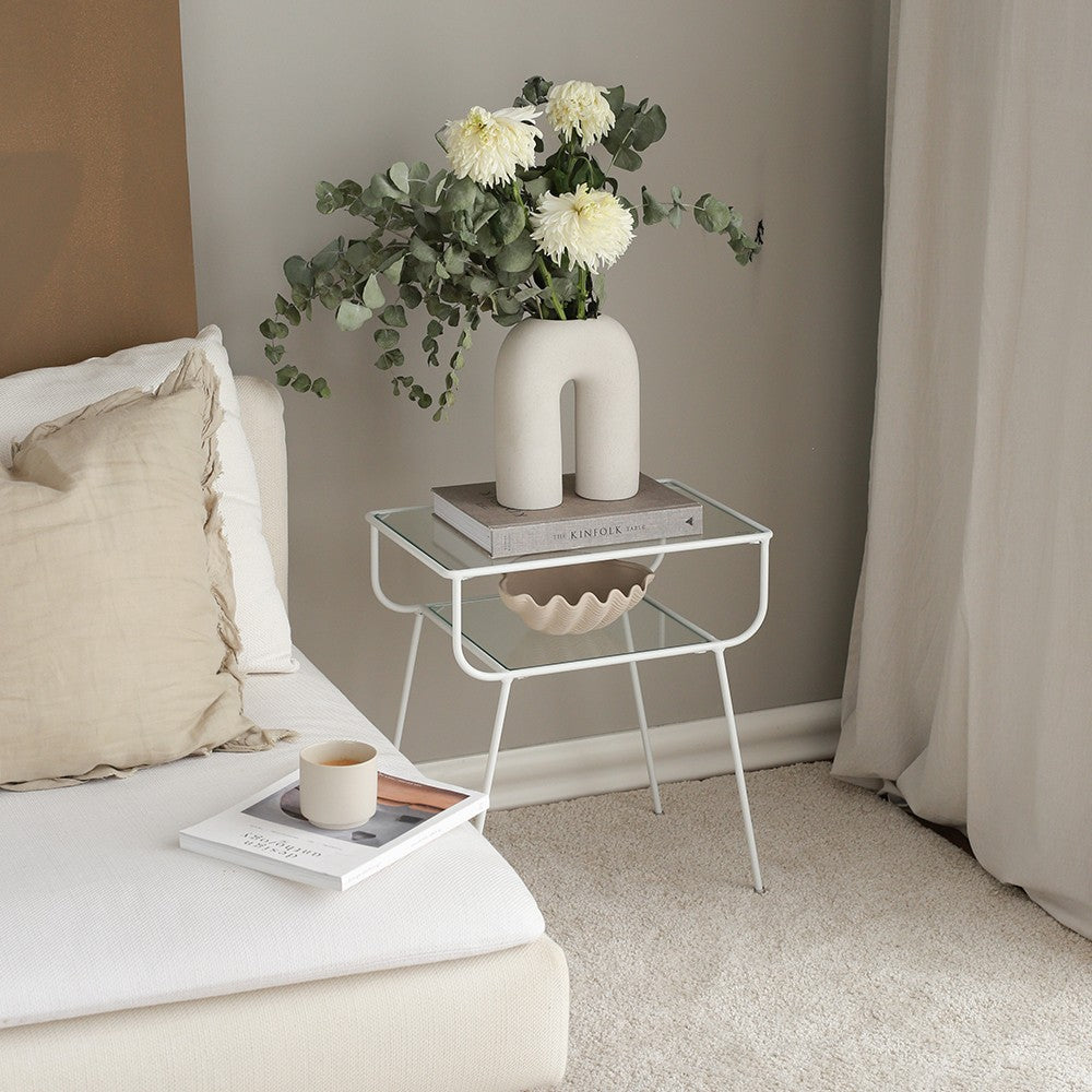 Doubleon Wooden White Side Table