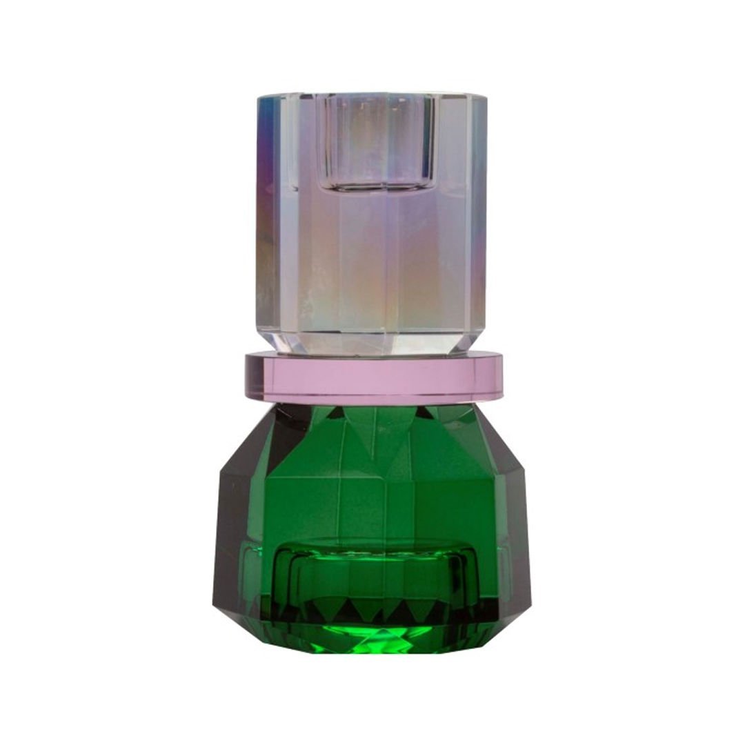 Kristal Mum Tutucu, Gökkuşağı/Pembe/Ö. Yeşil, 7X7X13 cm