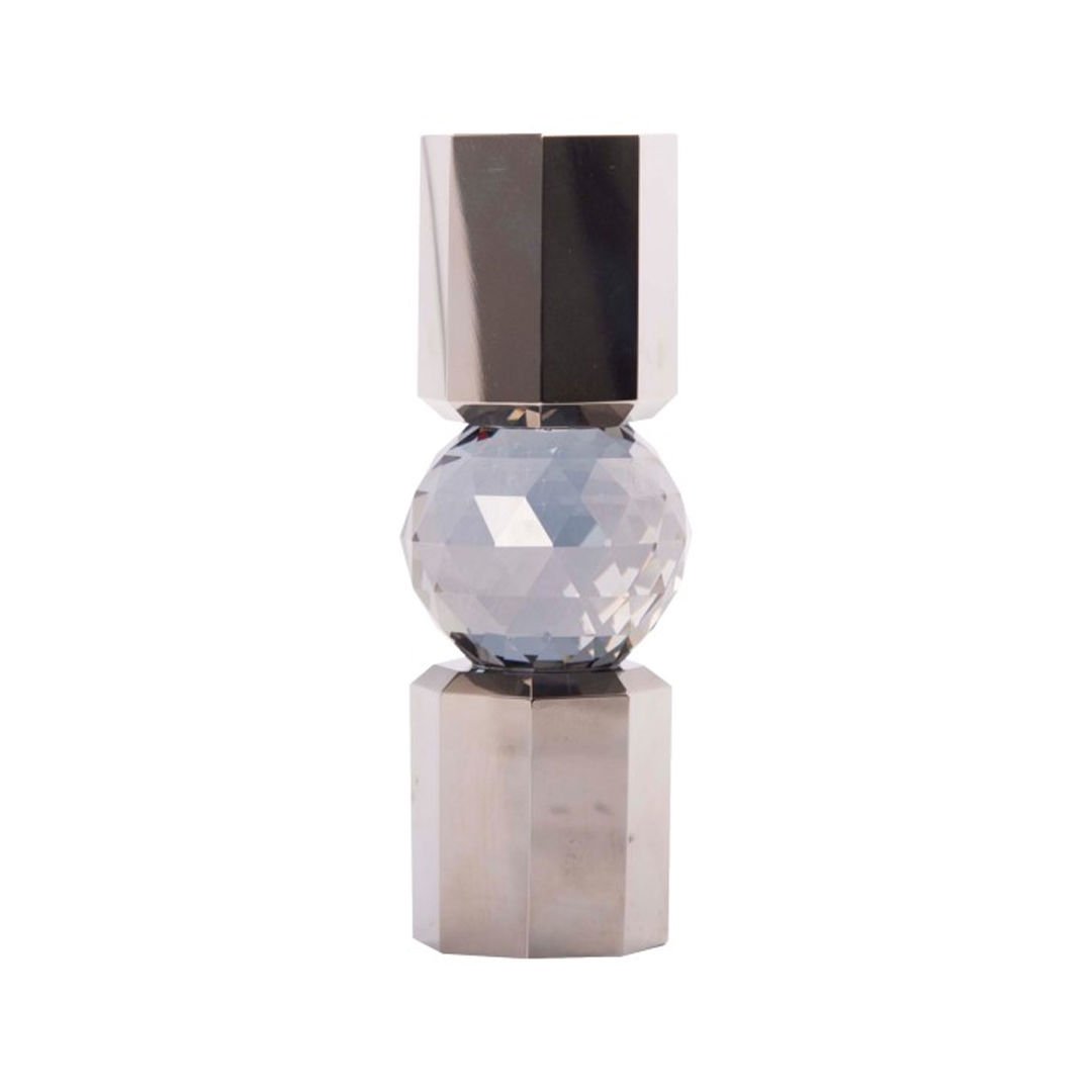 Kristal Mum Tutucu, Krom/Duman, 6X6X16,5 cm