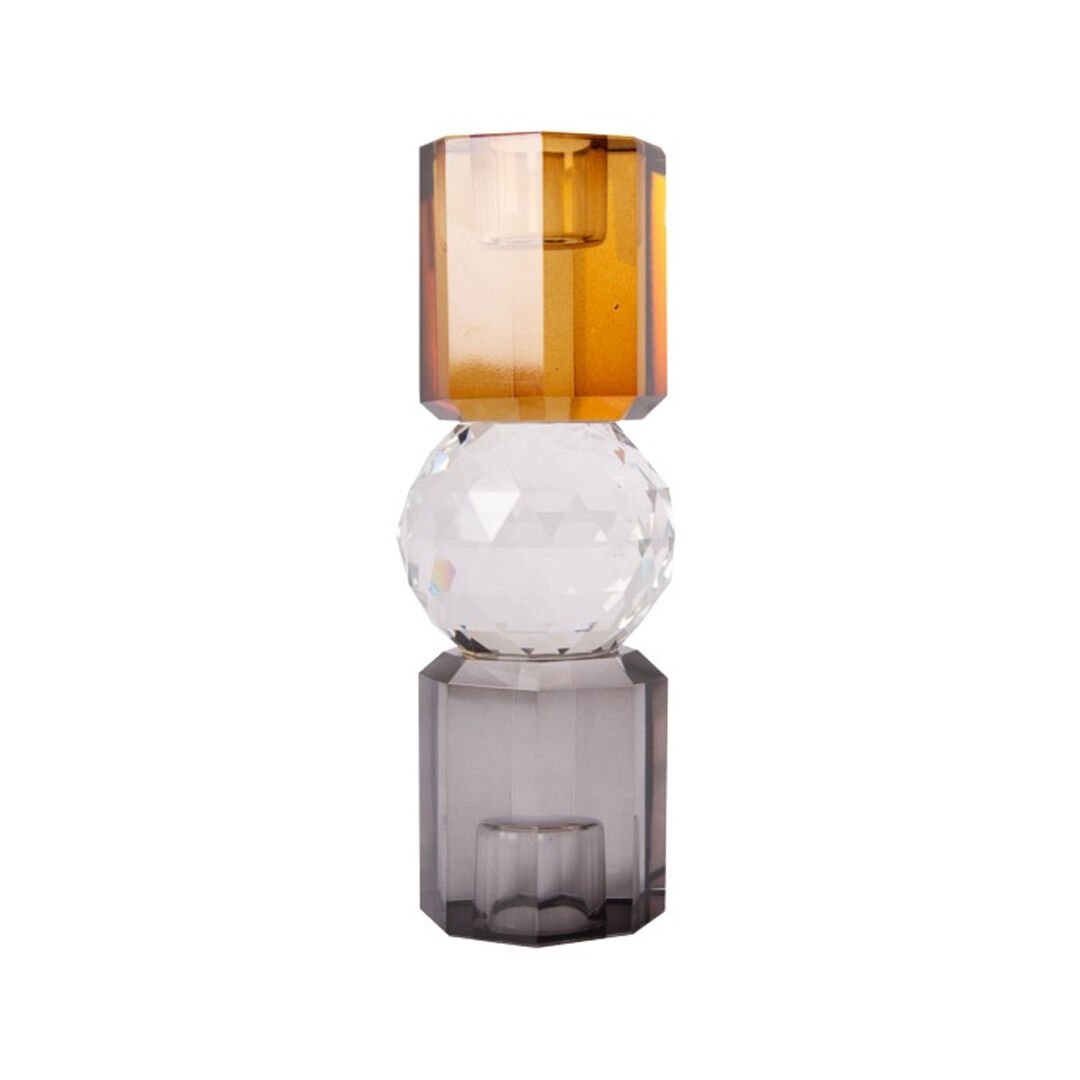 Kristal Mum Tutucu, Kahverengi, Şeffaf, Füme 16,5X6 cm
