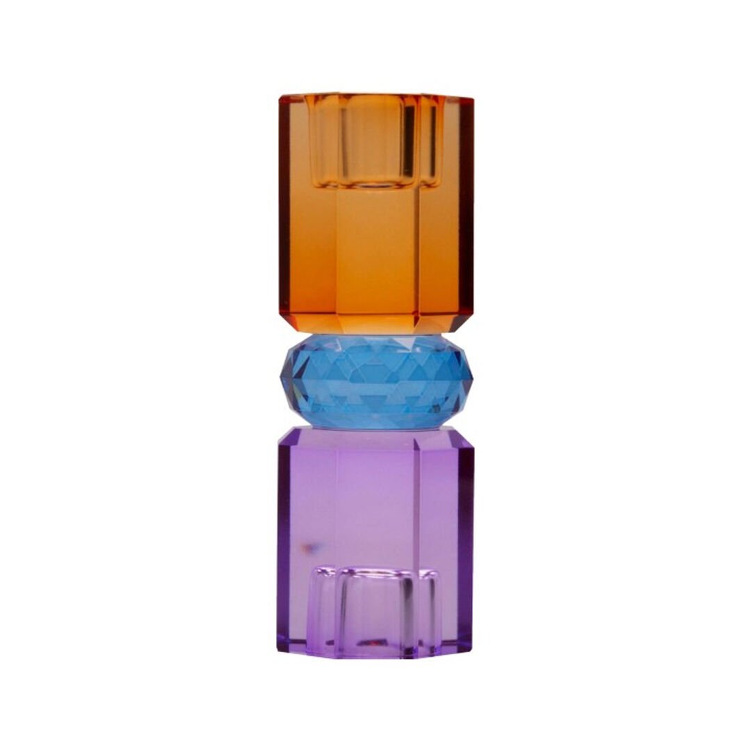Kristal Mum Tutucu, Menekşe/Cobolt/Amber, 5,5X5,5X15 cm