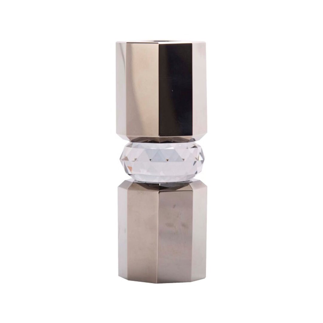 Kristal Mum Tutucu, Krom/Duman, 5,5X5,5X15 cm