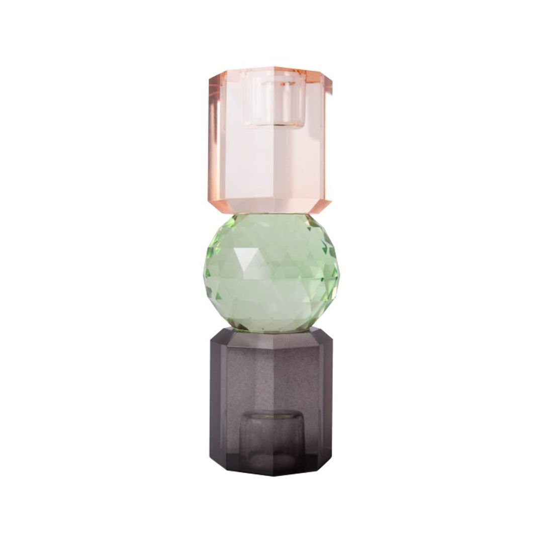 Kristal Mum Tutucu, Yeşil, Füme, Şeftali 16,5X6 cm