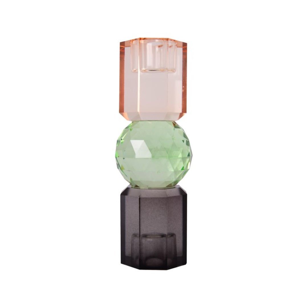 Kristal Mum Tutucu, Yeşil, Füme, Şeftali 16,5X6 cm