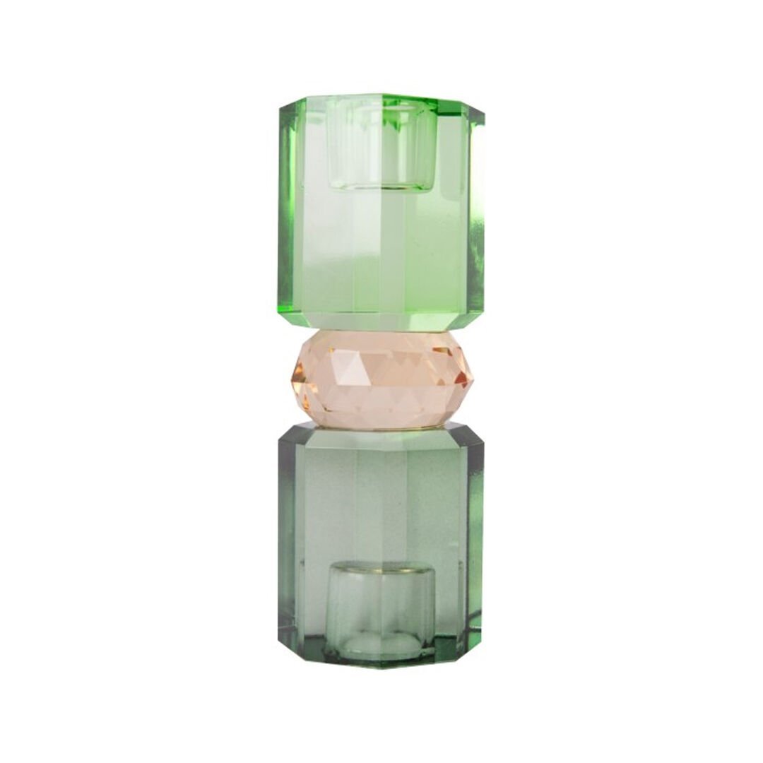 Kristal Mum Tutucu, Yeşil-Şeftali-Zeytin - 15X5,5 cm