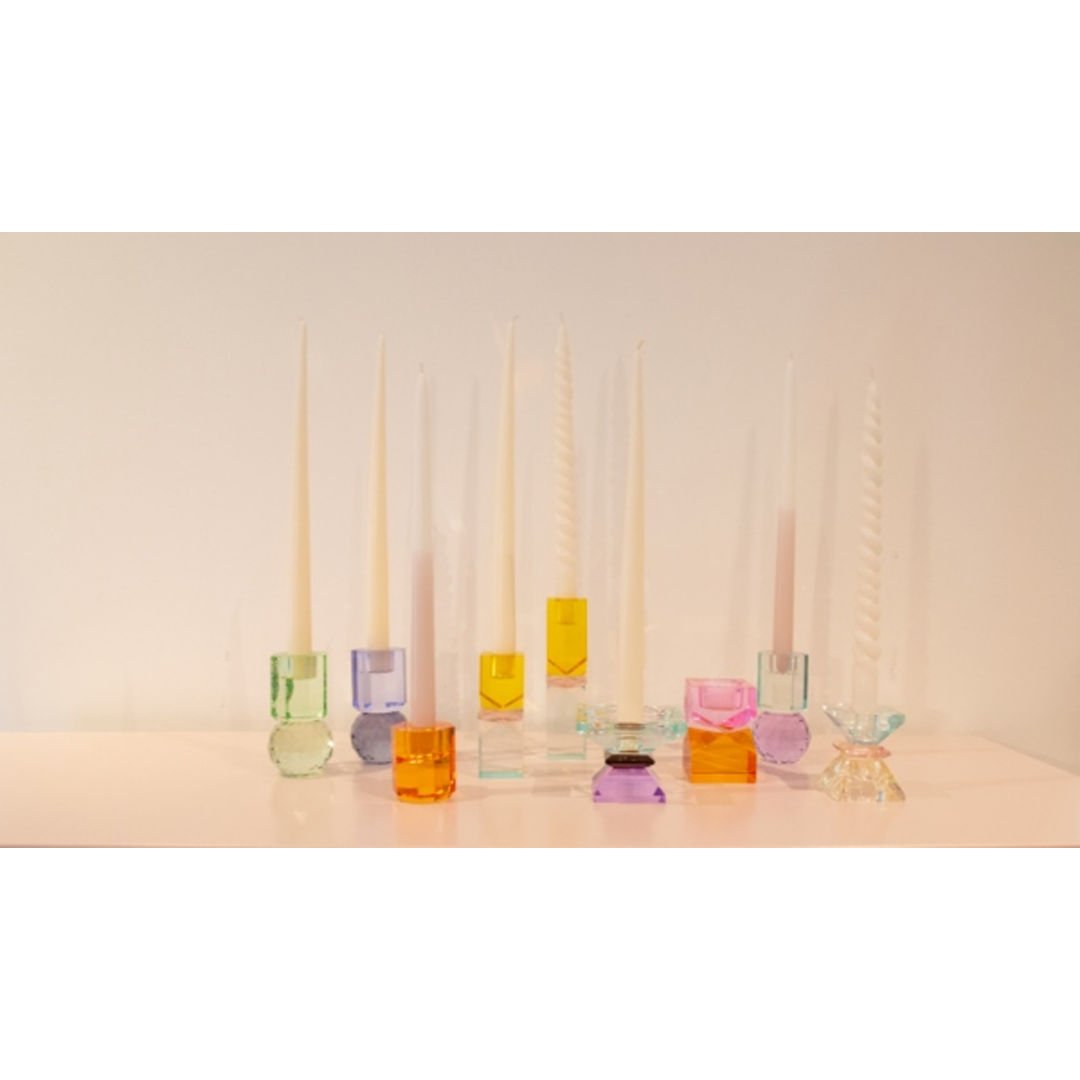 Kristal Mum Tutucu, Sarı/Pembe/Açık Nane, 11X4X4 cm - Furnicept