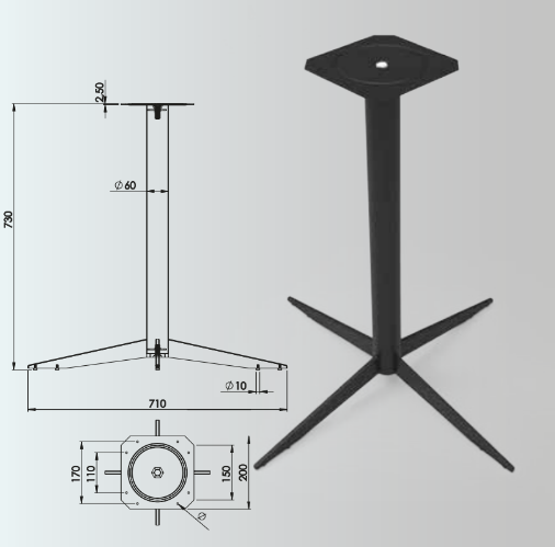 730x60mm Dört Ayaklı Masa Ayağı 2'li Takım - Furnicept