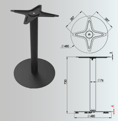 730x76mm Yuvarlak 48mm Taban Masa Ayağı 2'li Takım - Furnicept