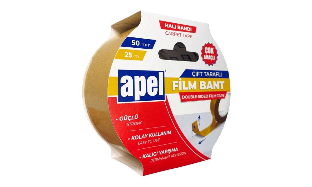 Apel Çift Taraflı Film Bant (Halı Bandı) Askılı Karton 50mm X 25m Şeffaf 36 Adet
