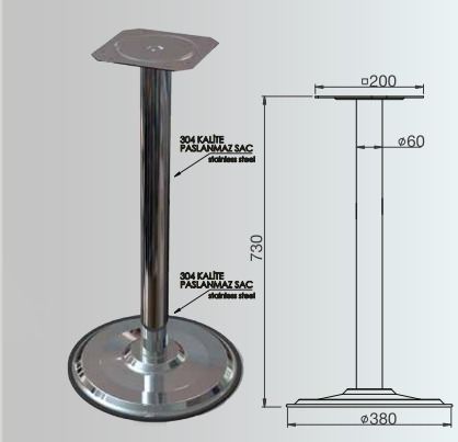 730x60mm Paslanmaz Masa Ayağı - Furnicept